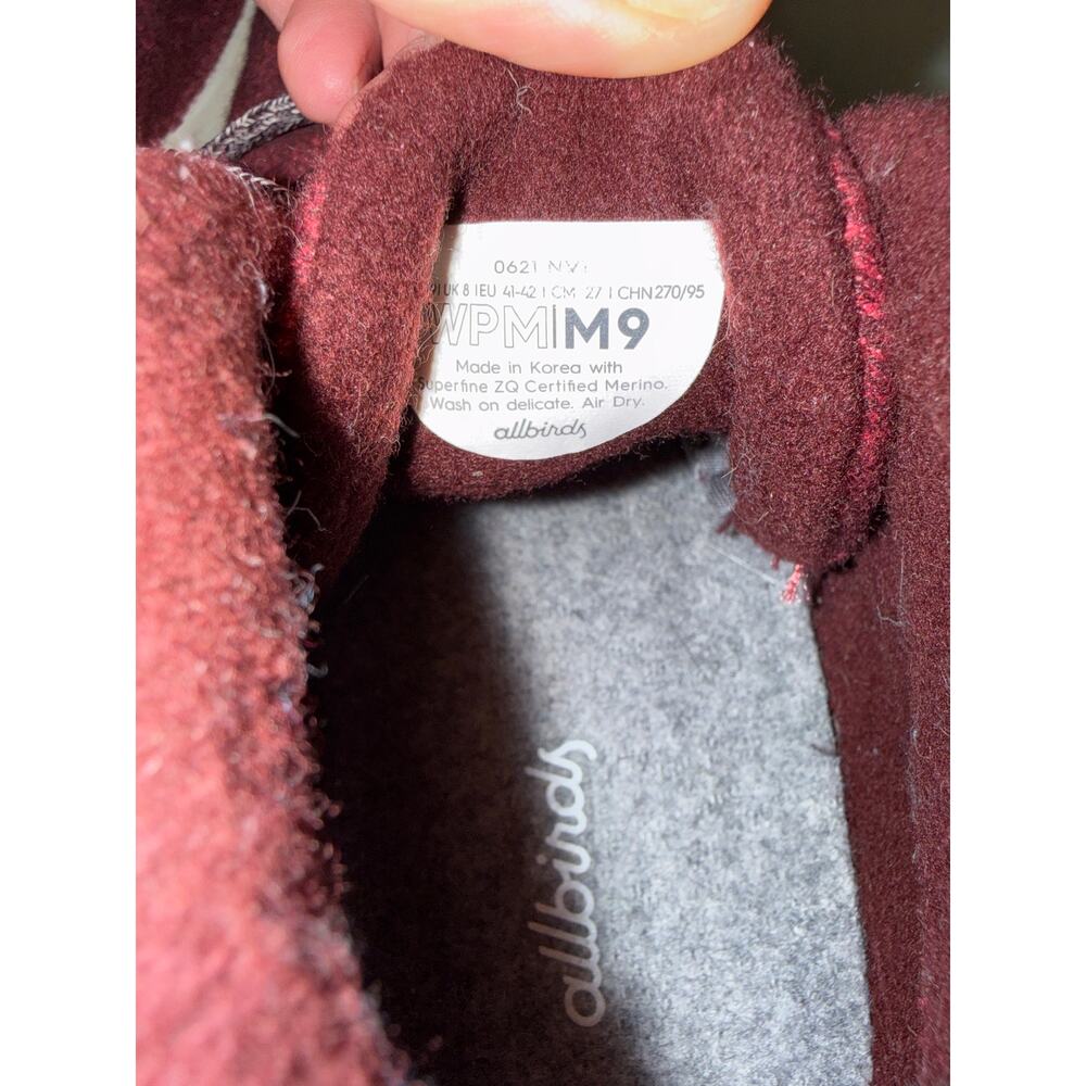 AllBirds Mens Wool Piper Mid Top Merino Wool Lace Up Sneakers Burgundy Size 9 - Picture 10 of 10
